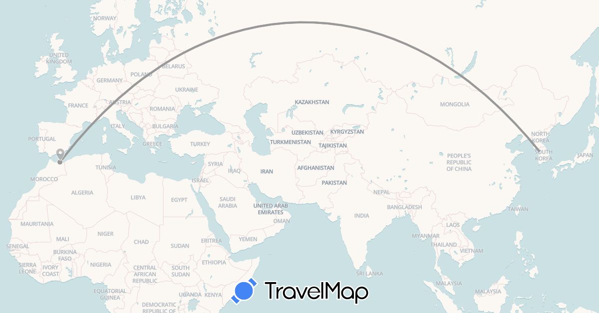 TravelMap itinerary: plane in South Korea, Morocco (Africa, Asia)